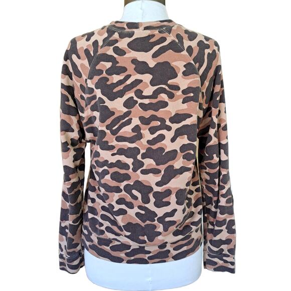 MONROW Camo Print Slouchy Sweatshirt Extra Small XS Tan Brown Black - Picture 3 of 8